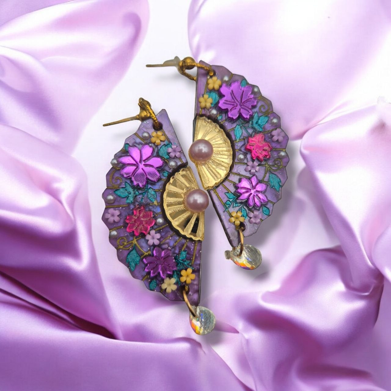 Soie et épices | Boucles d'oreilles éventail